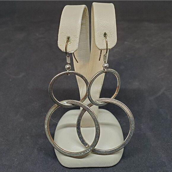 Silver Tone Dangling Hoop Earrings - Picture 2 of 2